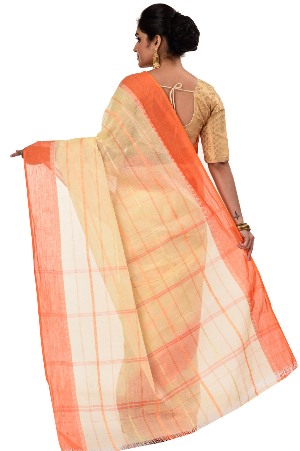 Orange Pure Cotton Boysko Tant Saree (427)